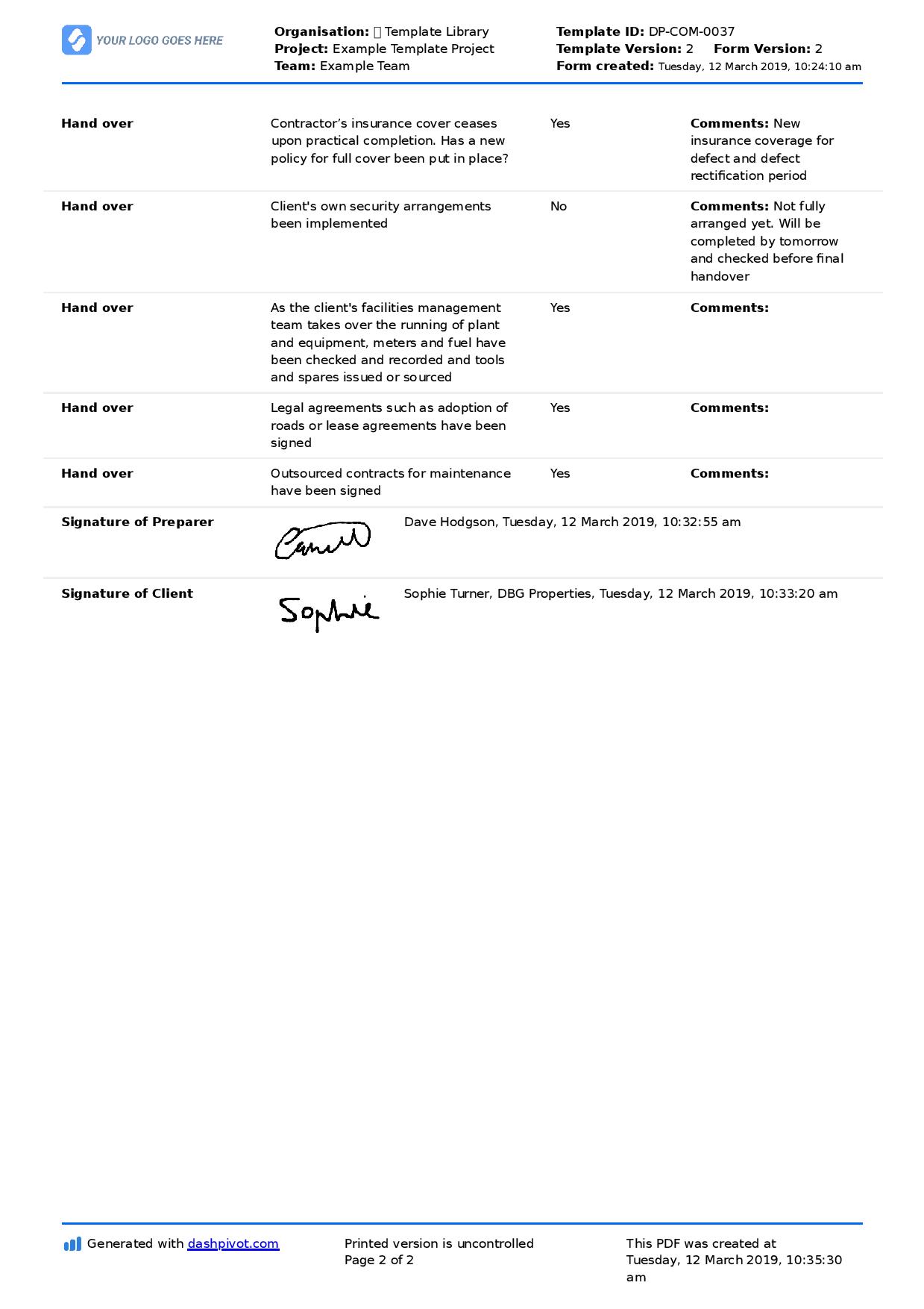 Detail Project Handover To Another Project Manager Template Nomer 22