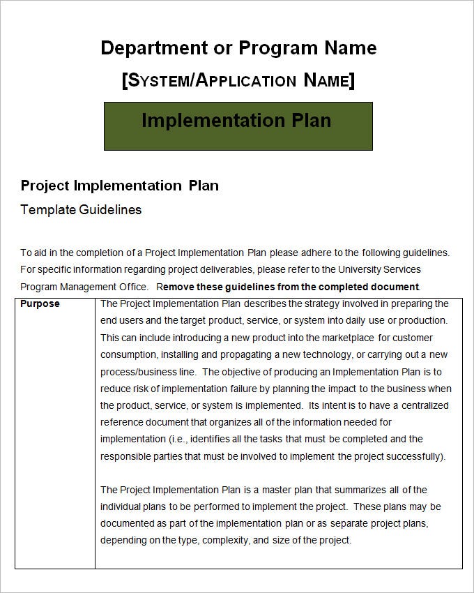 Detail Project Implementation Plan Template Nomer 14