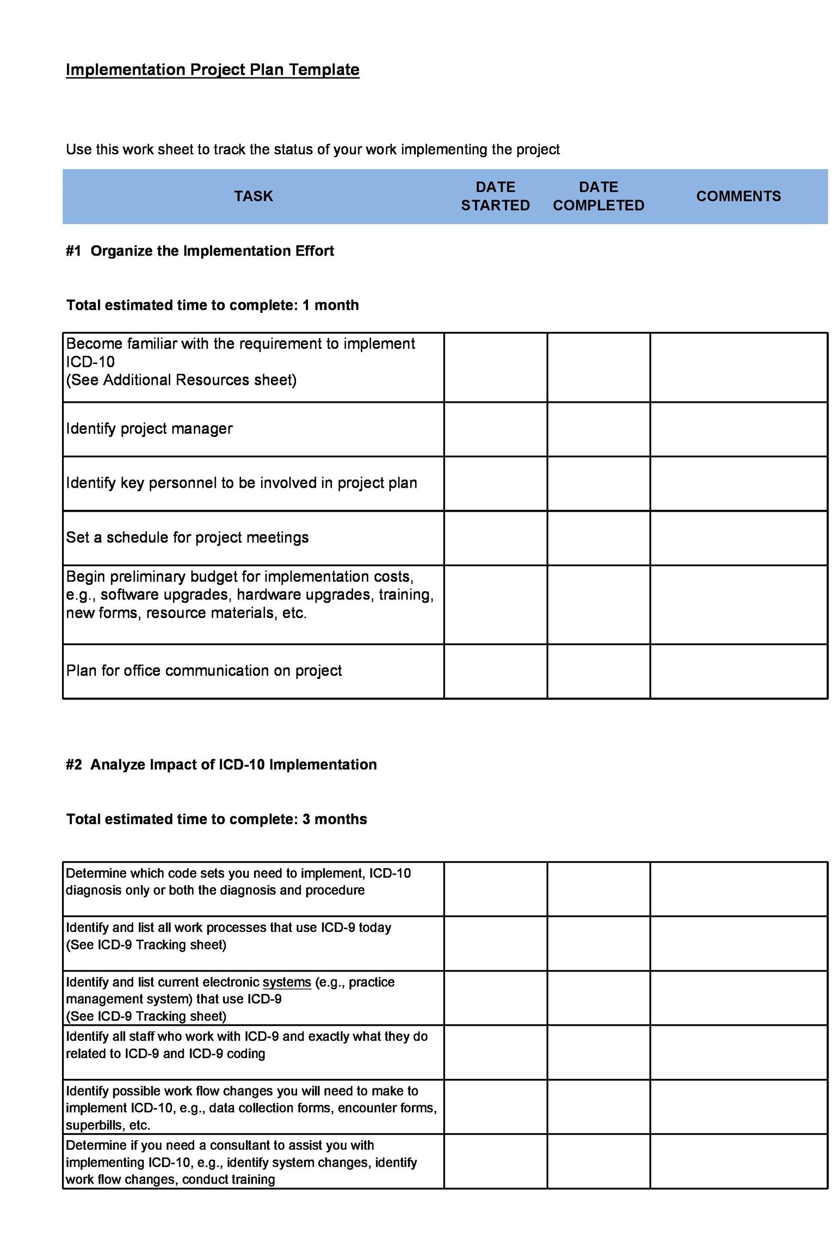 Detail Project Implementation Plan Template Nomer 7