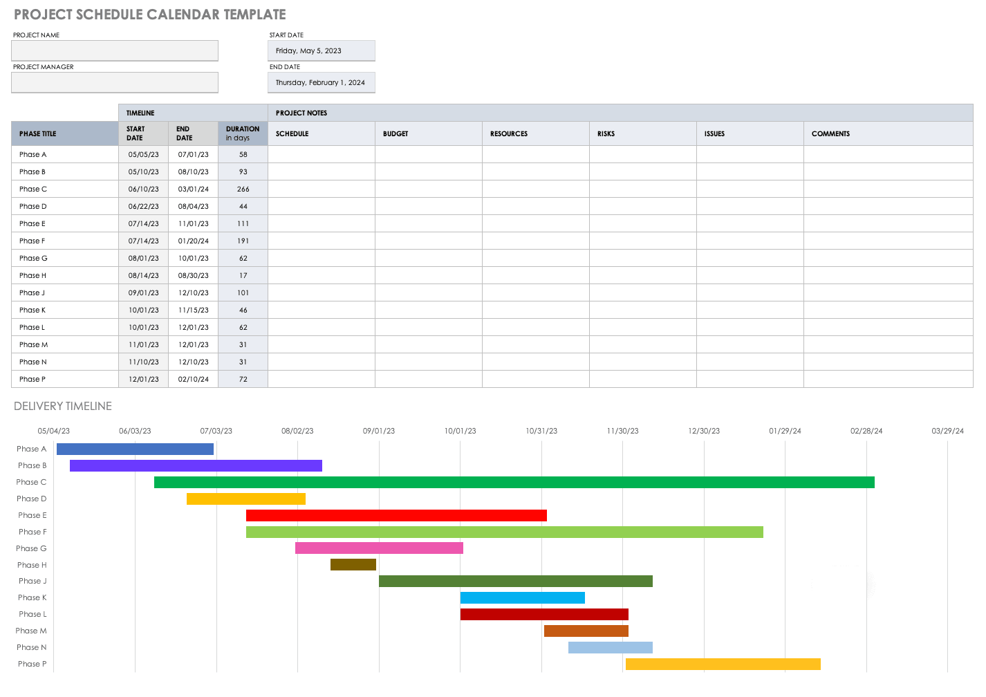 Detail Project Management Calendar Excel Template Nomer 5