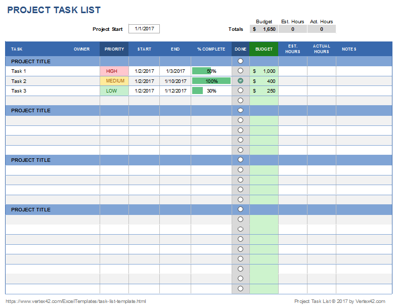 Project Task List Template Excel - KibrisPDR