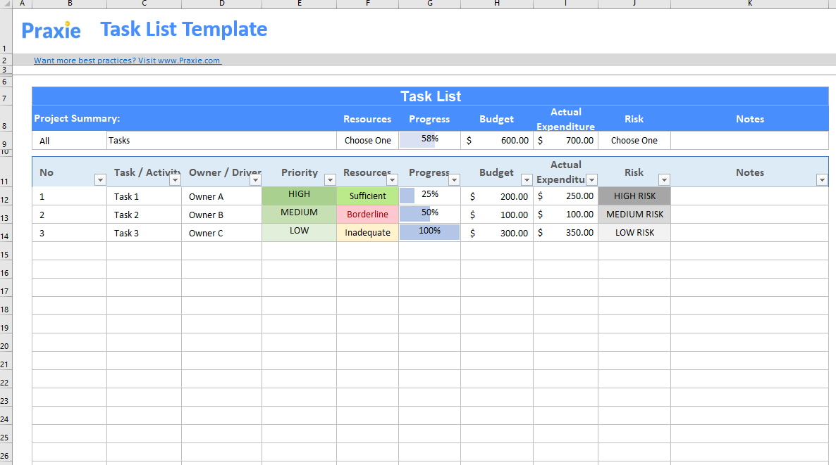 Detail Project Task List Template Excel Nomer 2