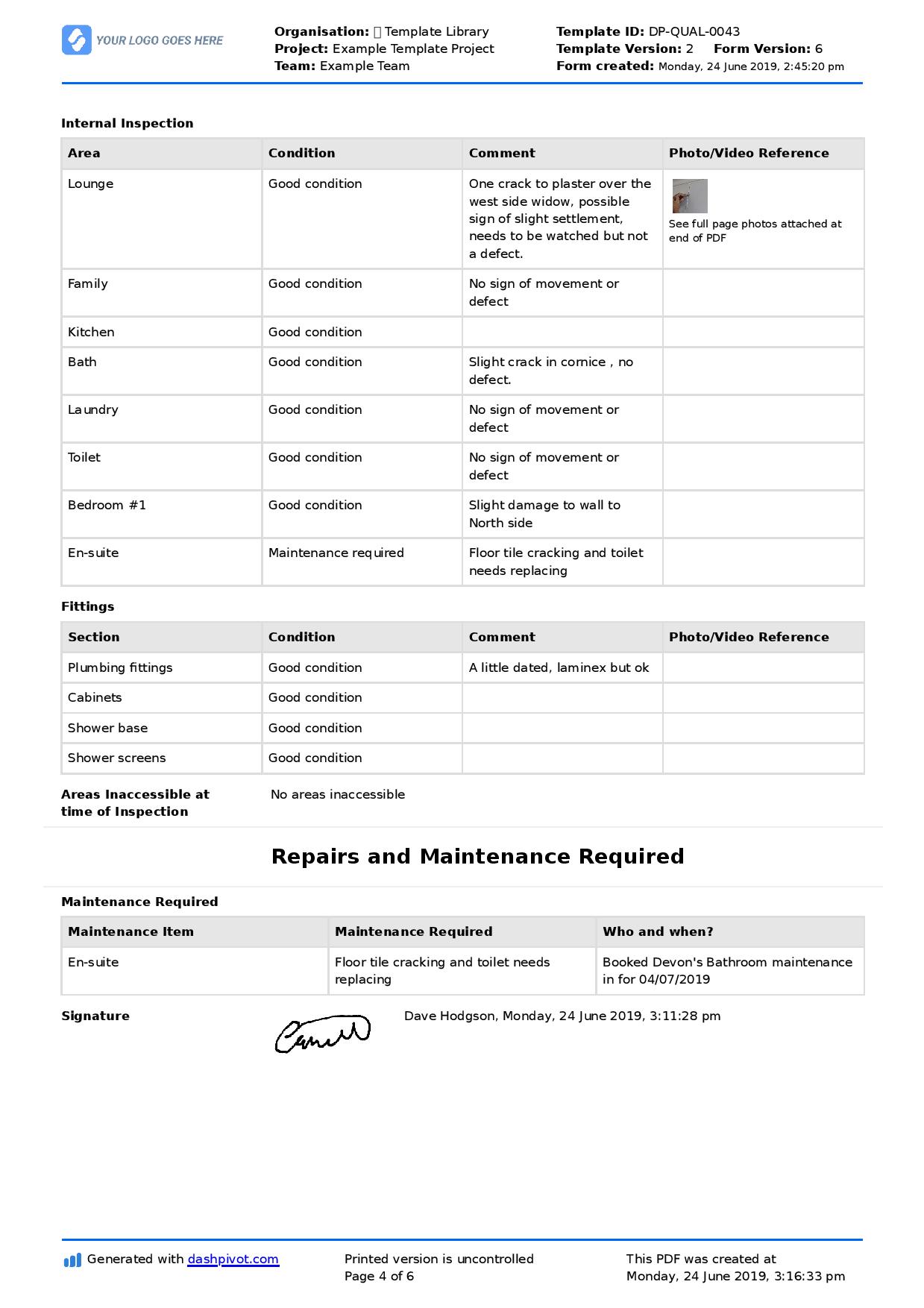 Detail Property Inspection Report Template Nomer 2