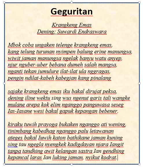 Detail Puisi Geguritan Bahasa Jawa Nomer 39