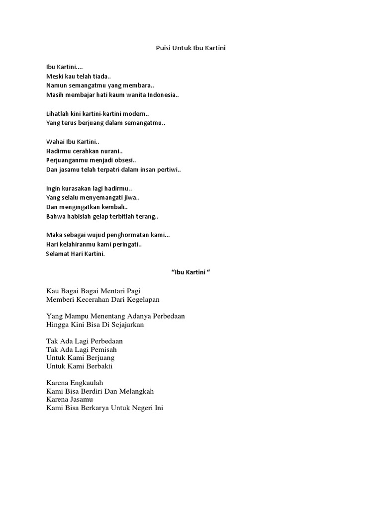 Detail Puisi Ibu Kartini Nomer 25