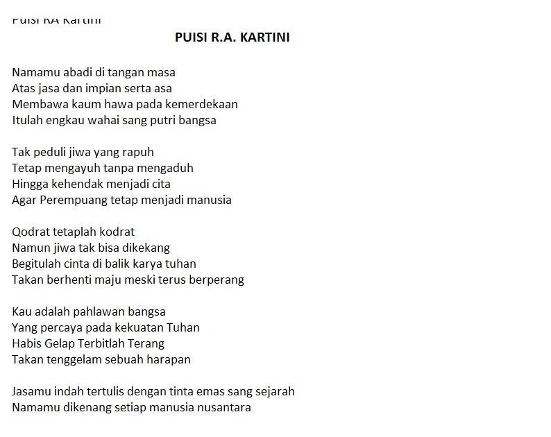 Detail Puisi Ibu Kartini 3 Bait Nomer 7