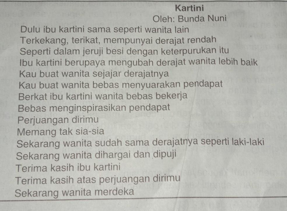 Detail Puisi Ibu Kartini 3 Bait Nomer 9