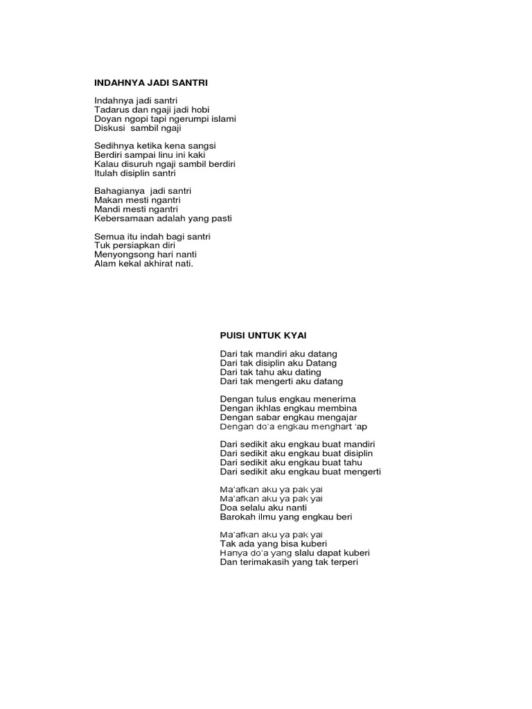 Detail Puisi Santri Untuk Kyai Nomer 12