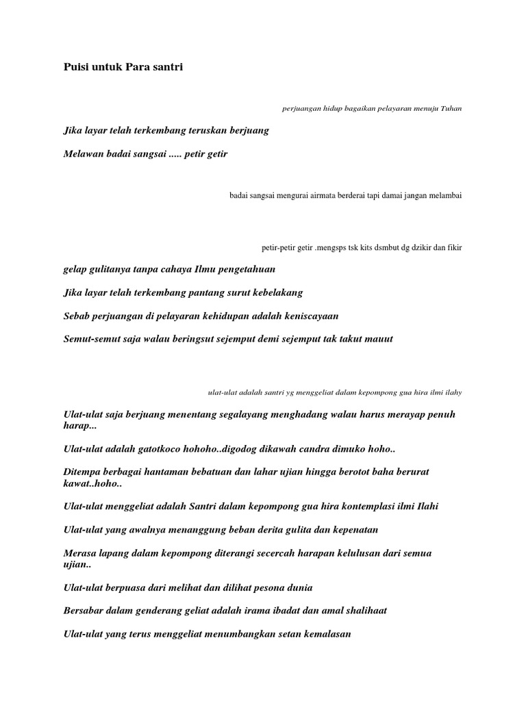 Detail Puisi Santri Untuk Kyai Nomer 16