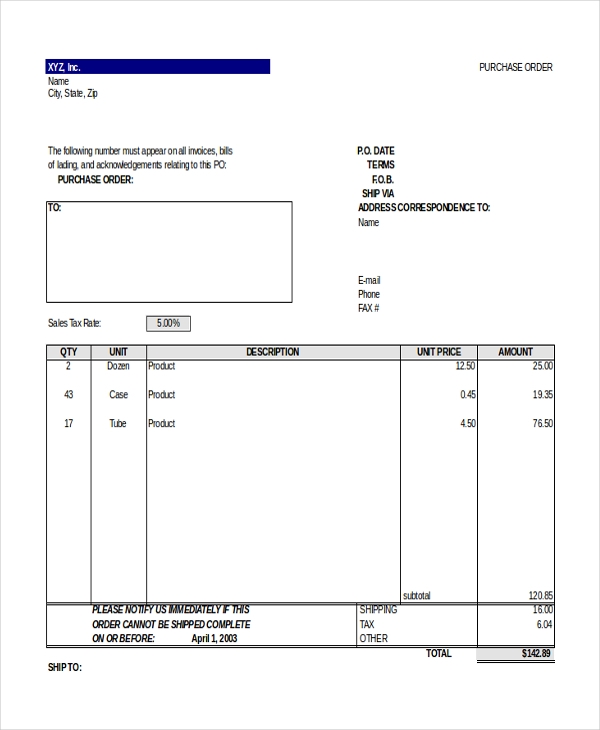 Detail Purchase Order Template Nomer 37