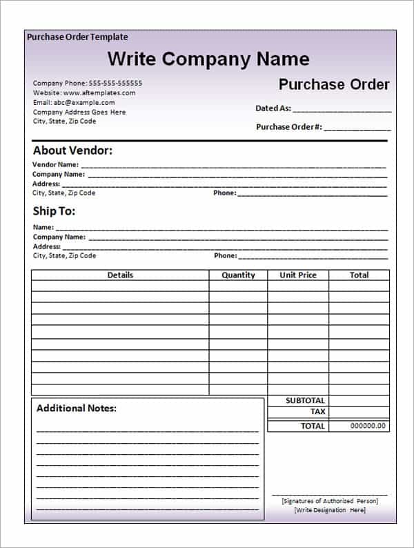 Detail Purchase Order Template Nomer 55