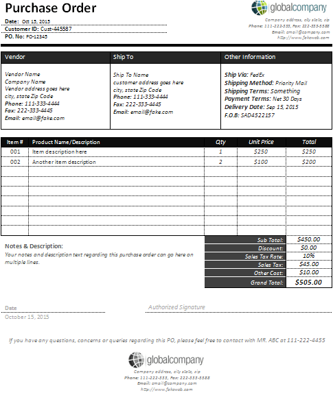 Detail Purchase Order Template Nomer 56