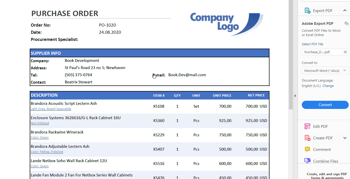 Detail Purchase Order Template Excel Nomer 20