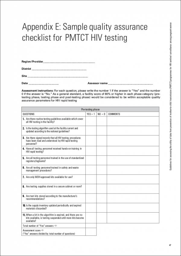 Detail Qa Checklist Template Nomer 3