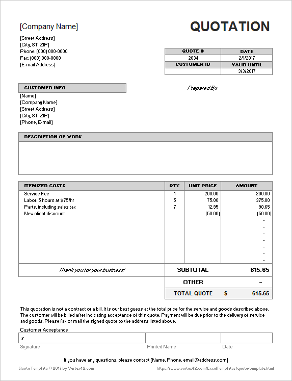 Detail Quotation Template Excel Nomer 2