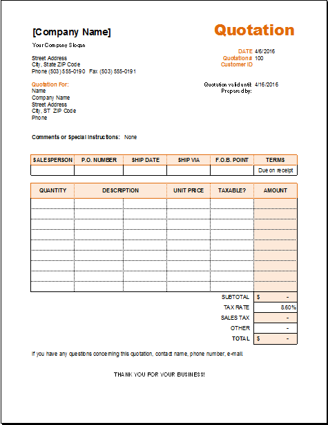 Detail Quotation Template Excel Nomer 12