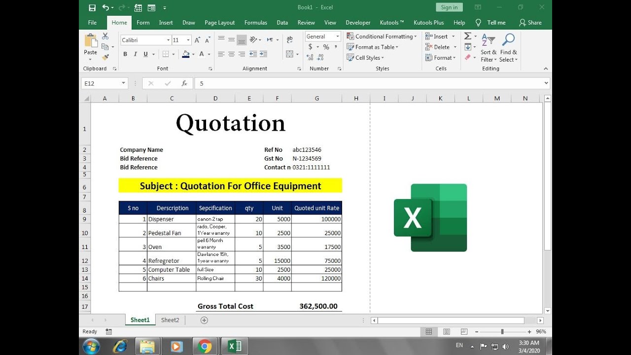 Detail Quotation Template Excel Nomer 17