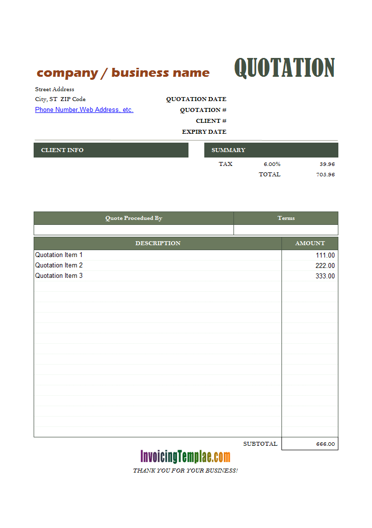 Detail Quotation Template Excel Nomer 5