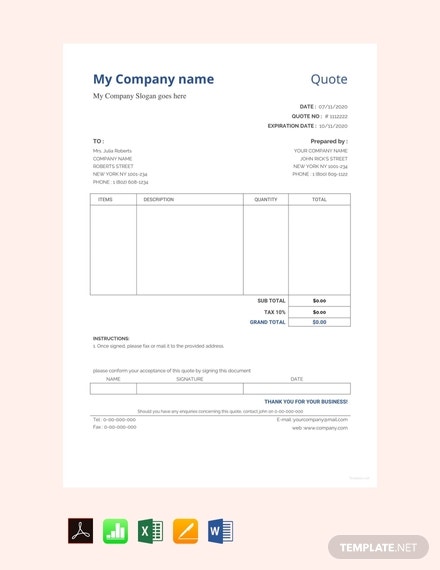 Detail Quotation Template Excel Nomer 40