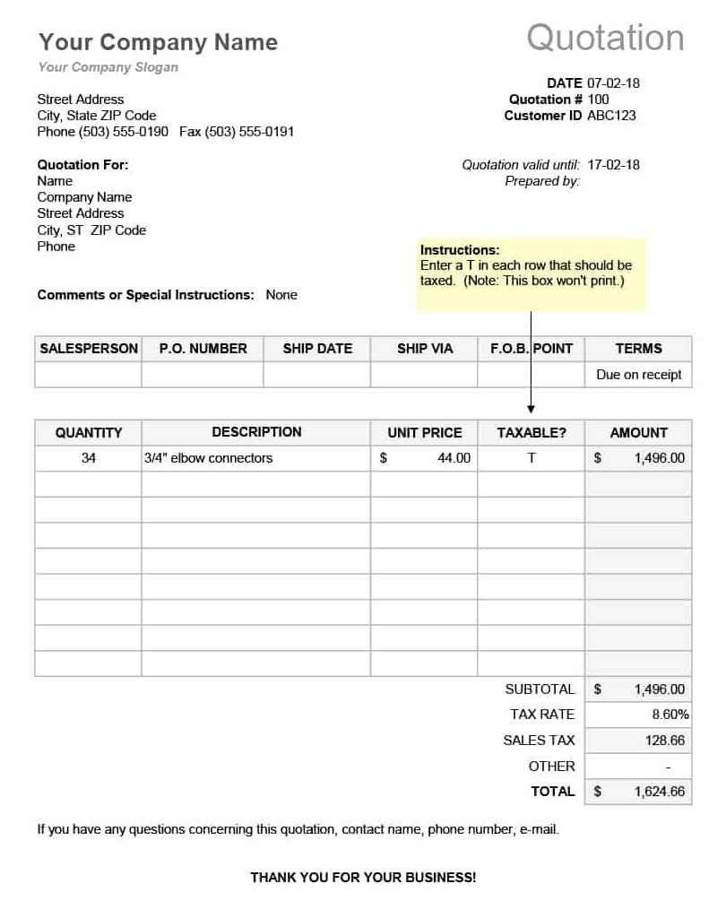 Detail Quotation Template Excel Nomer 44