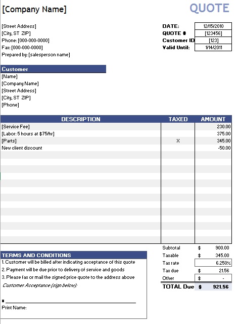 Detail Quotation Template Excel Nomer 50