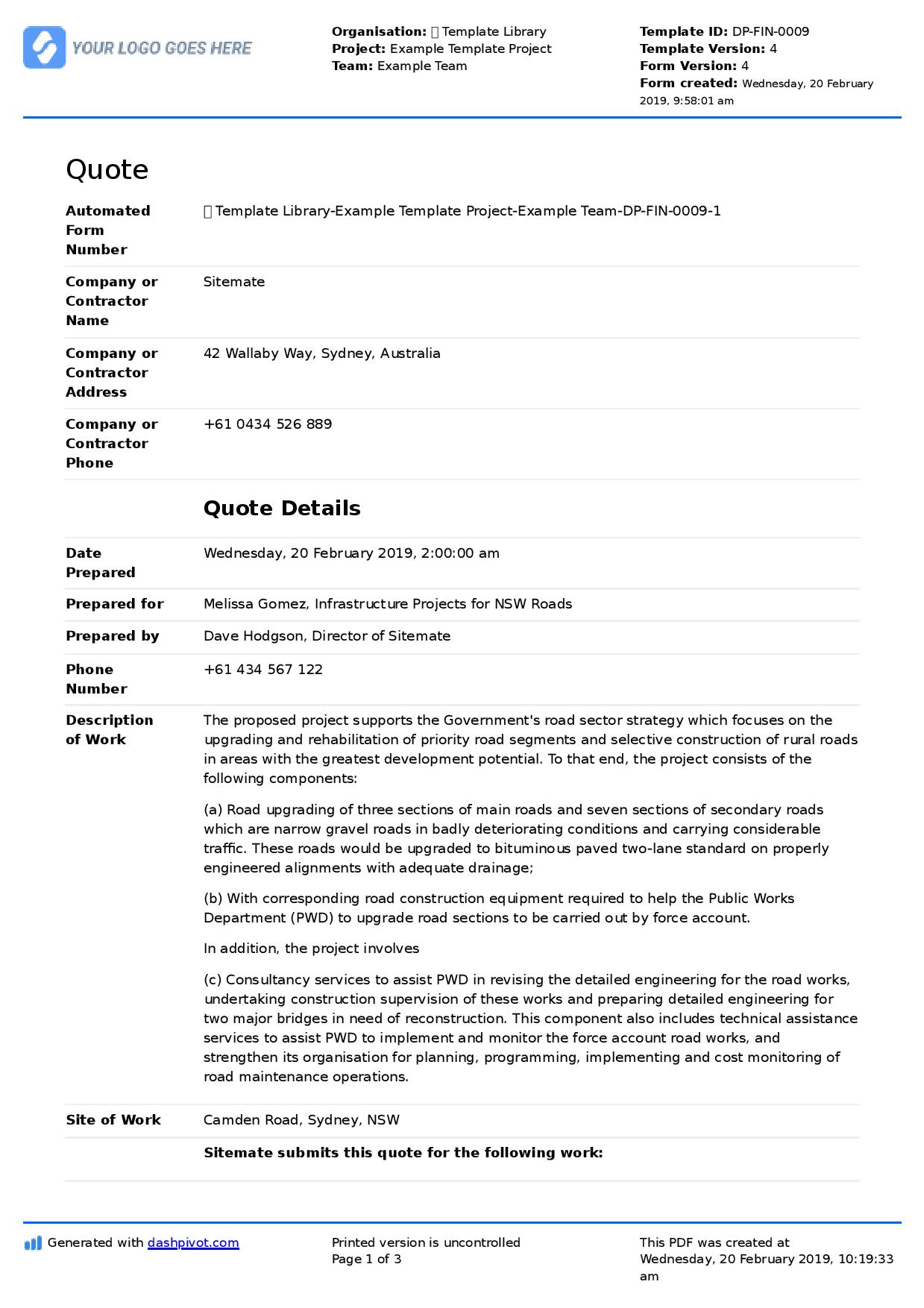 Detail Quotation Template Excel Nomer 53