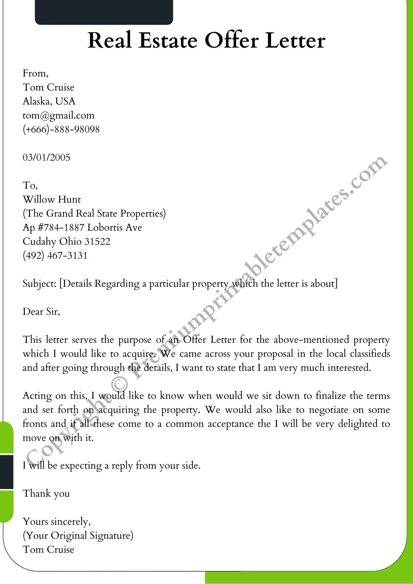 Detail Real Estate Offer Letter Template Nomer 15