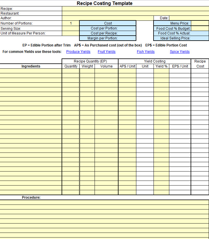 Recipe Costing Template Excel Free - KibrisPDR