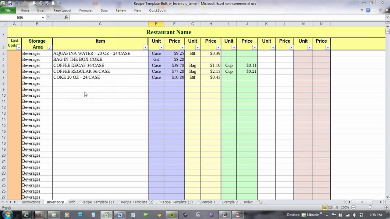 Download Recipe Costing Template Excel Free Nomer 2