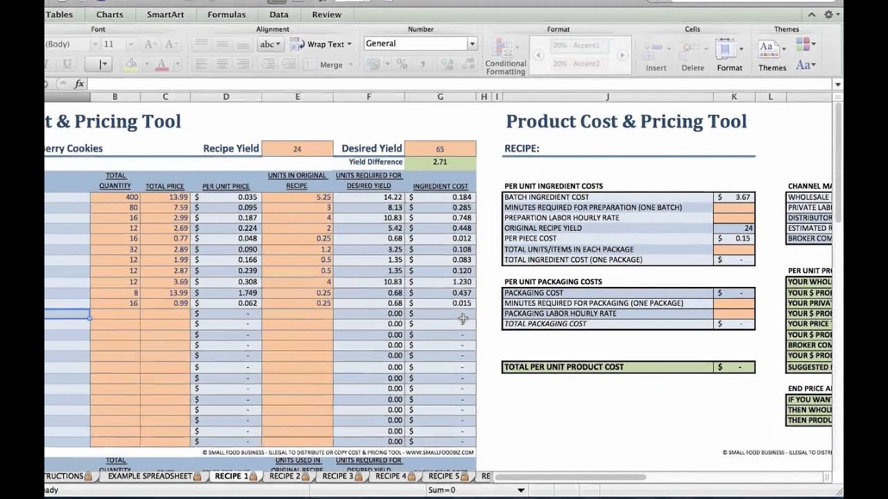 Detail Recipe Costing Template Excel Free Nomer 18