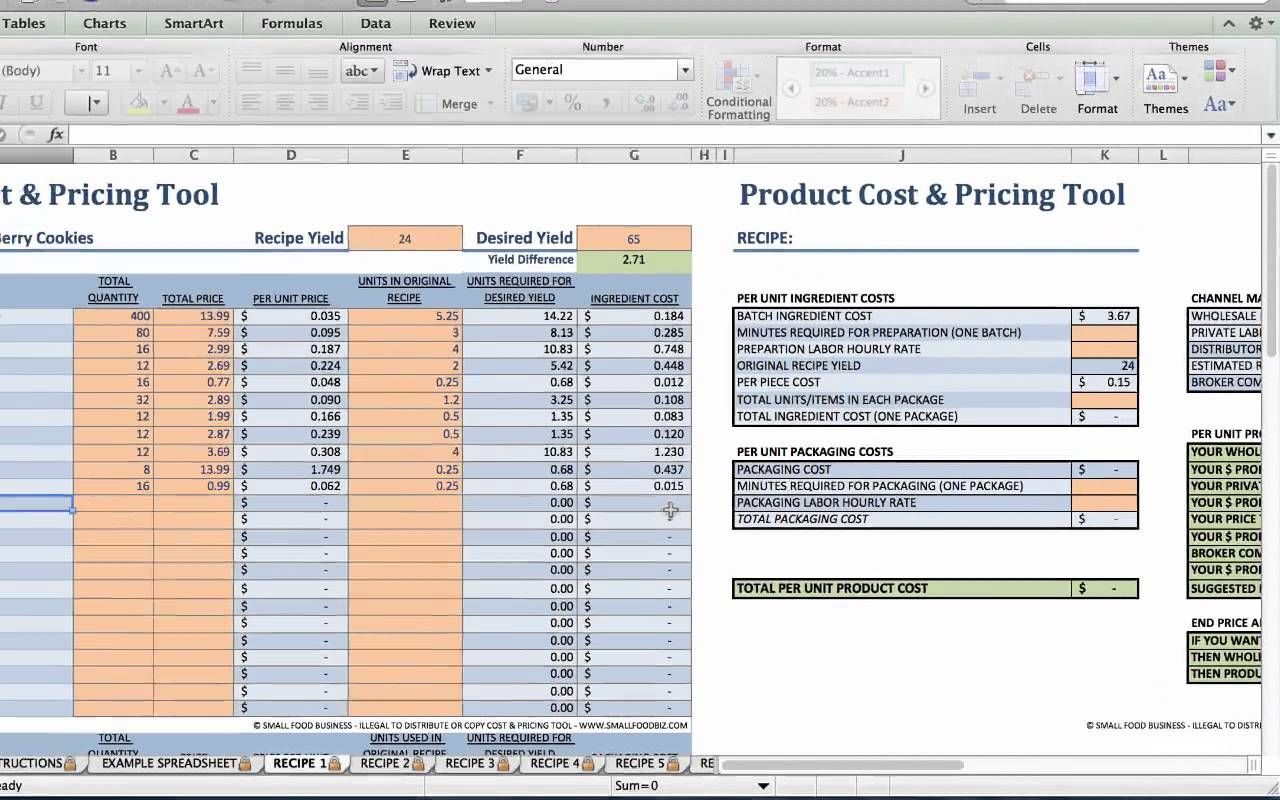 Detail Recipe Costing Template Excel Free Nomer 20