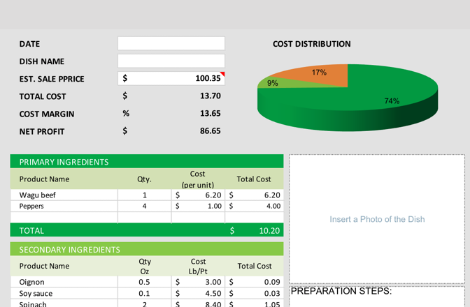 Detail Recipe Costing Template Excel Free Nomer 22