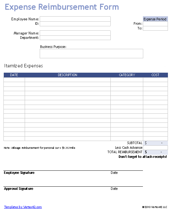 Reimbursement Form Template Excel - KibrisPDR
