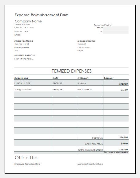 Detail Reimbursement Form Template Excel Nomer 13