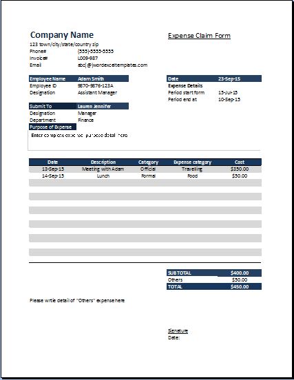 Detail Reimbursement Form Template Excel Nomer 30
