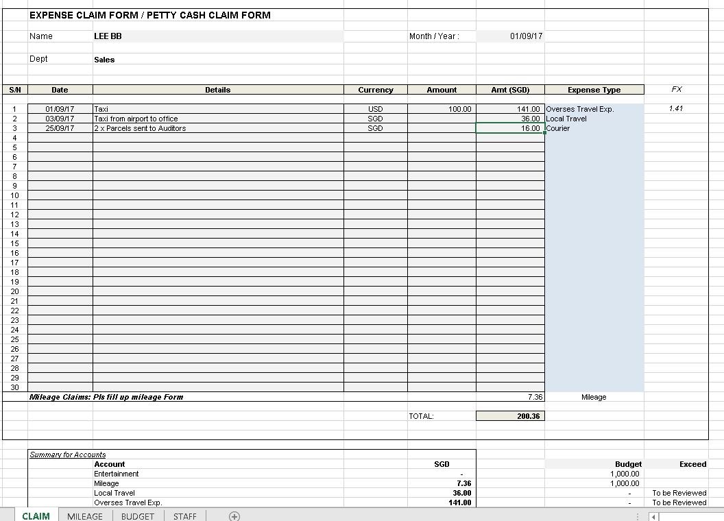 Detail Reimbursement Form Template Excel Nomer 44