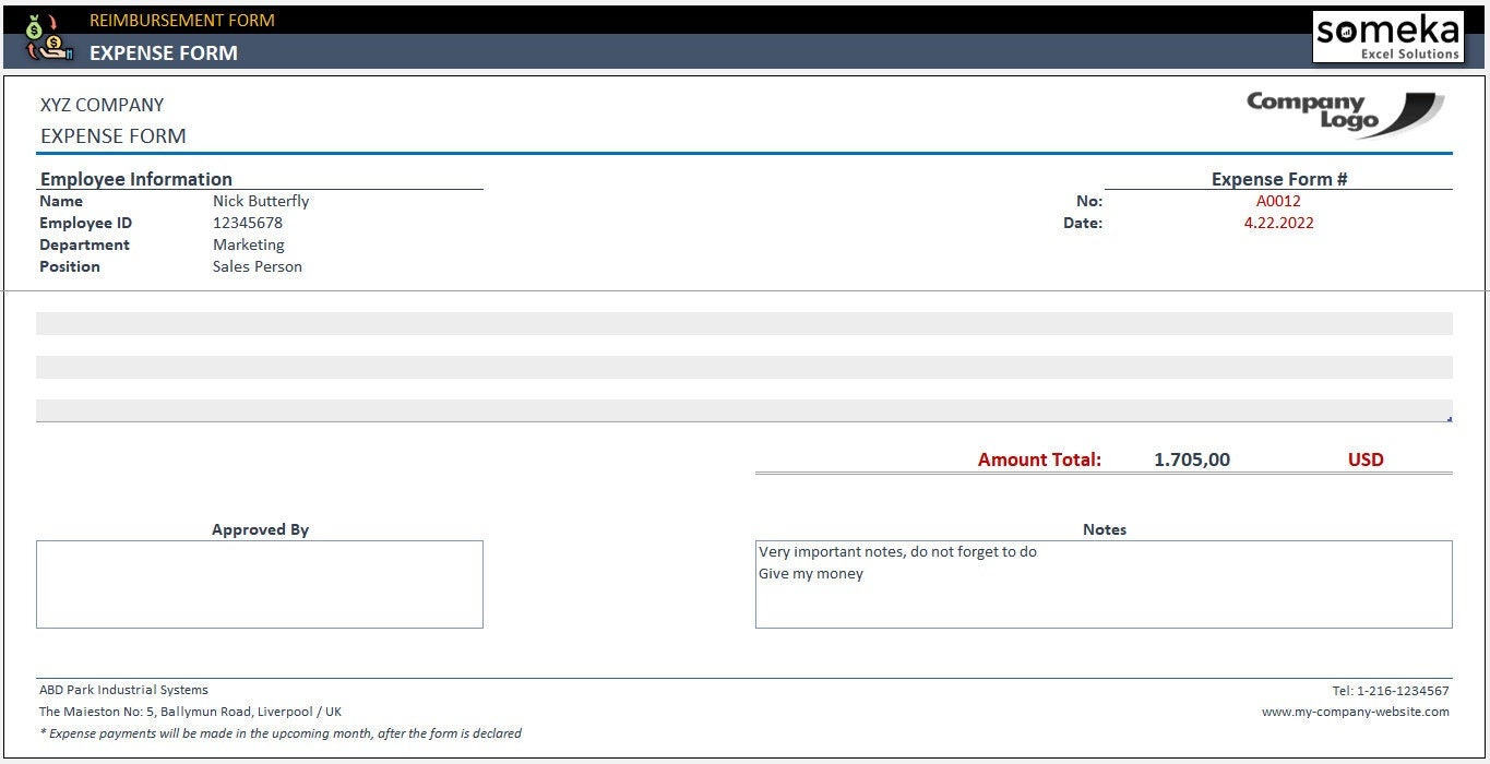 Detail Reimbursement Form Template Excel Nomer 47