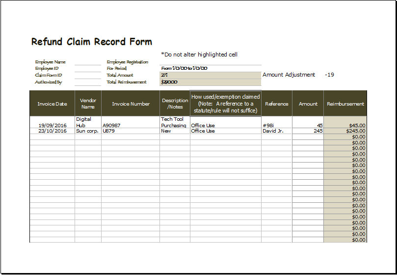 Detail Reimbursement Form Template Excel Nomer 50
