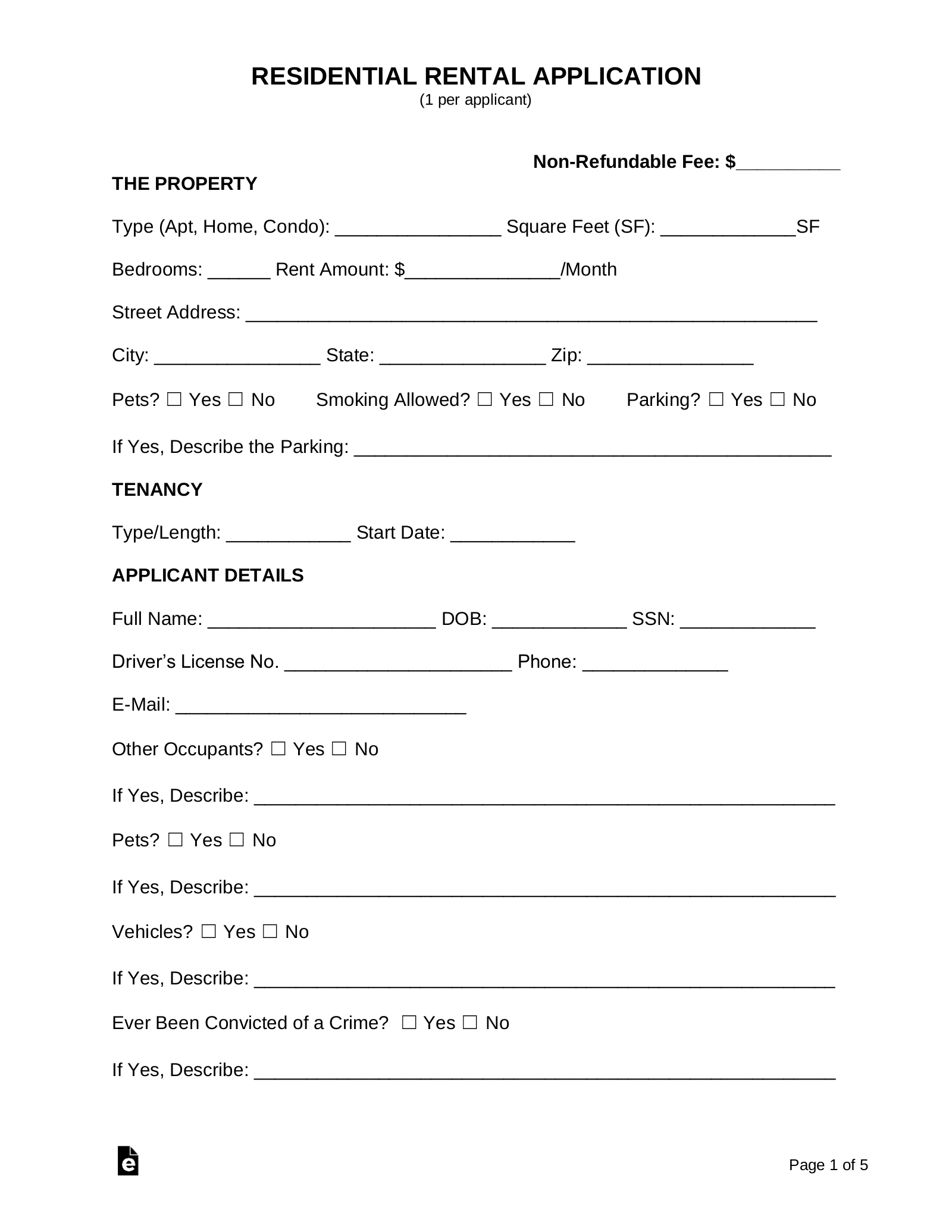 Rental Application Form Template - KibrisPDR