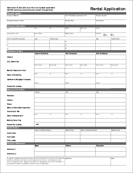 Detail Rental Application Form Template Nomer 7