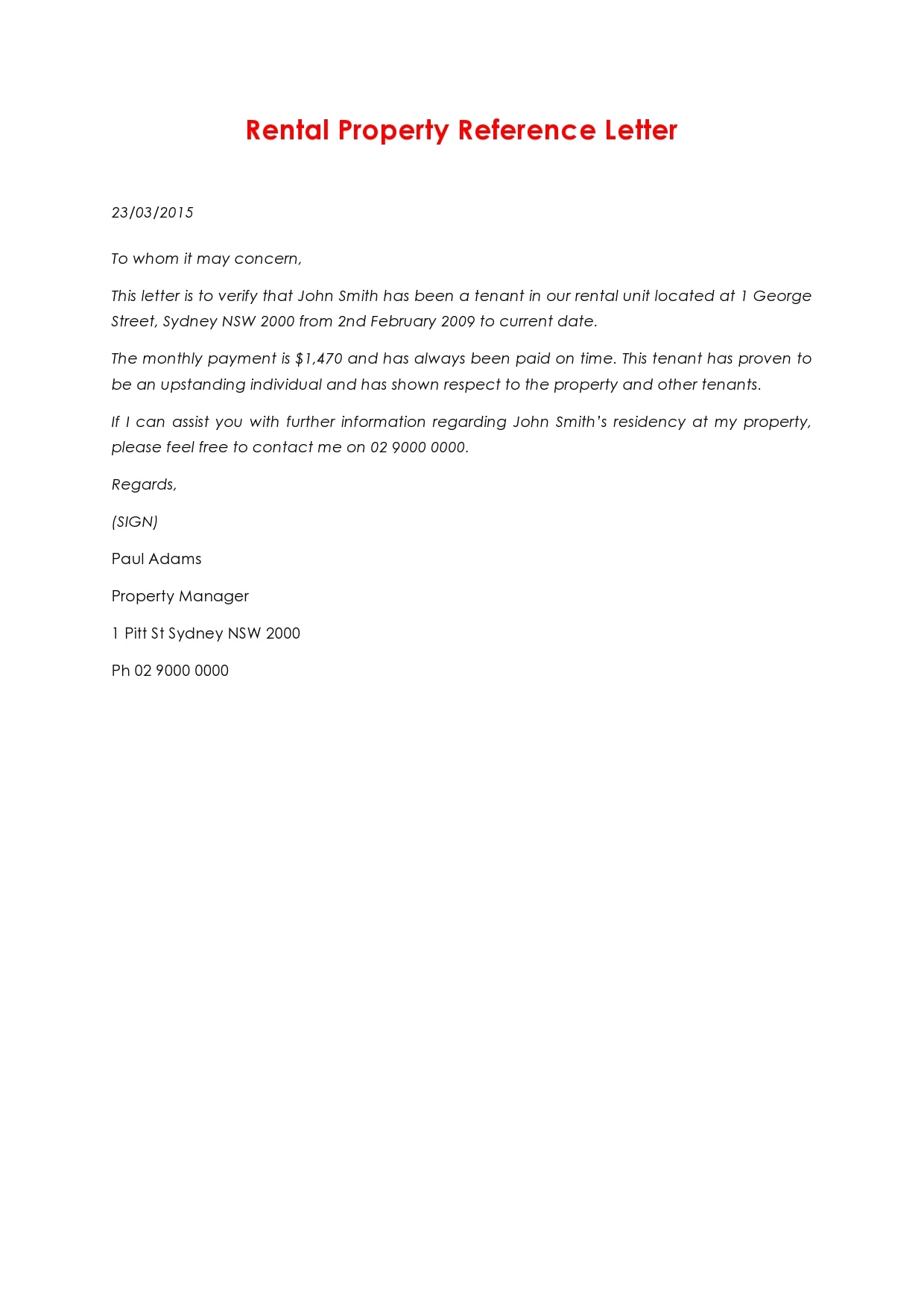 Detail Rental Reference Letter Template Nomer 10