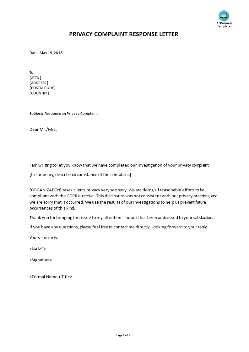 Detail Reply To Complaint Letter Template Nomer 3