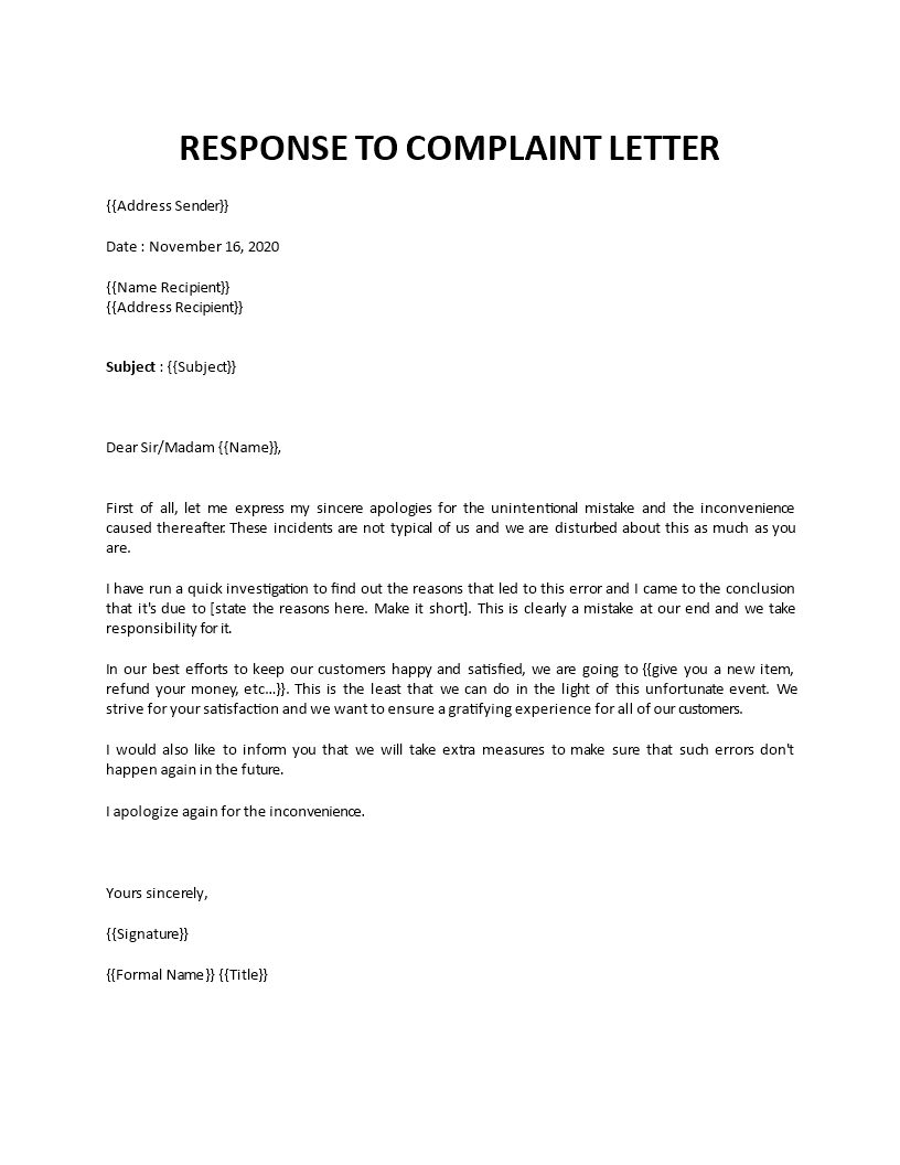 Detail Reply To Complaint Letter Template Nomer 4