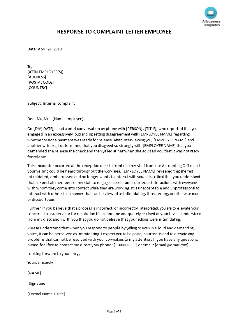 Response To Complaint Letter - Sample Letter On How To Reply To A Complaint Letter Sample 1 Dear - Studocu