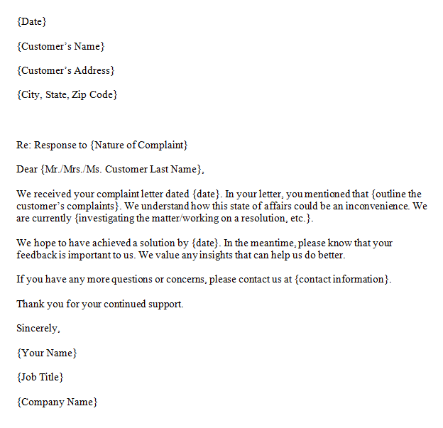 Detail Reply To Complaint Letter Template Nomer 8