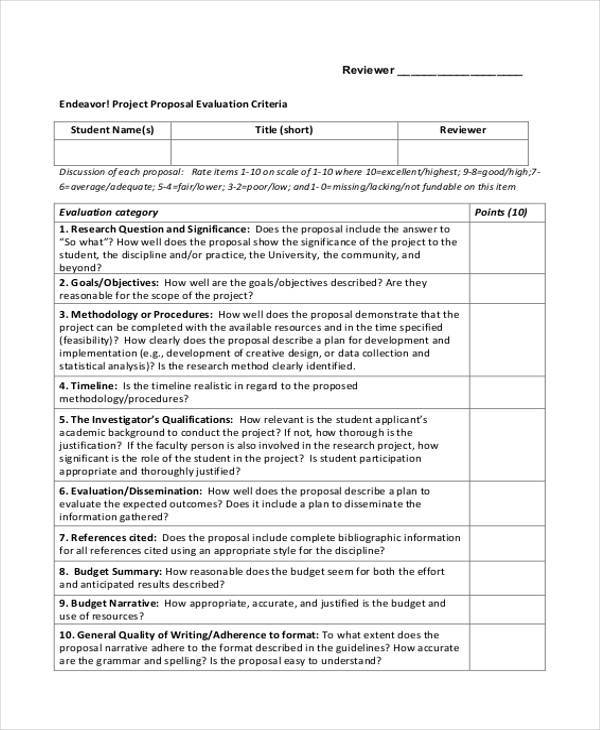 Detail Request For Proposal Evaluation Template Nomer 40