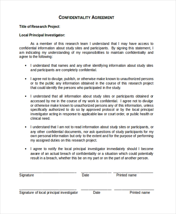 Detail Research Confidentiality Agreement Template Nomer 6