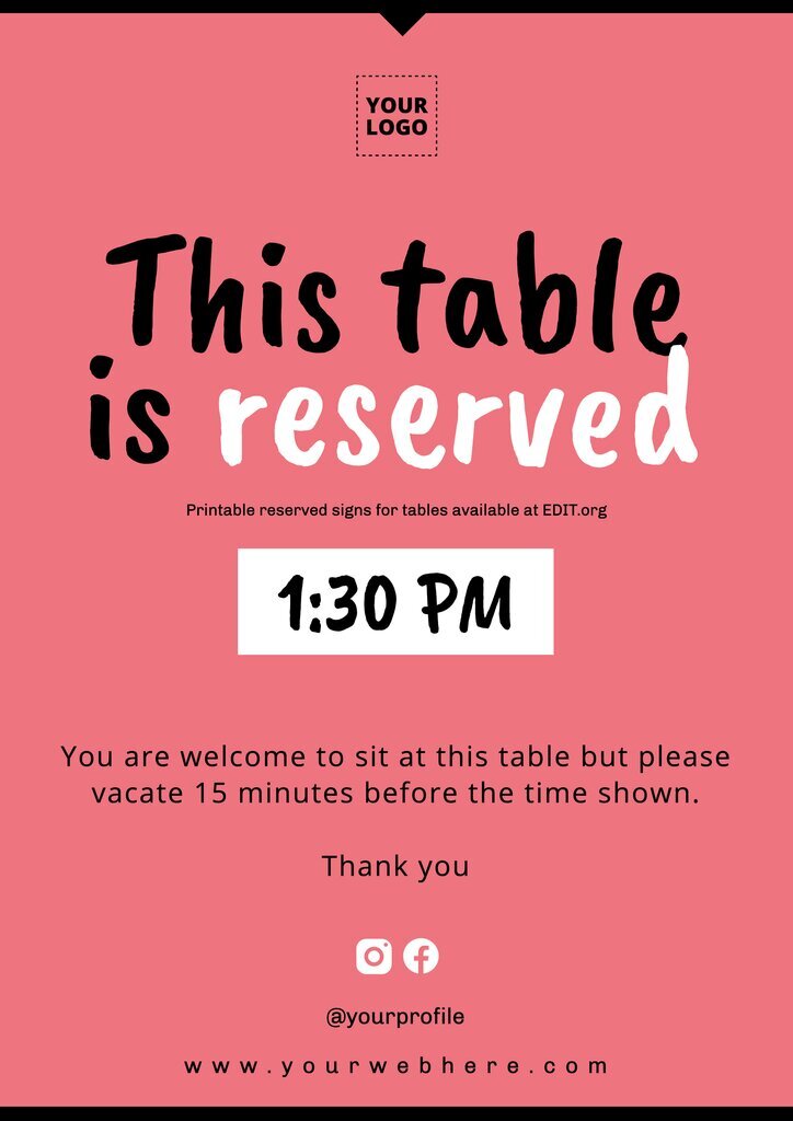 Detail Reserved Table Signs Template Nomer 13