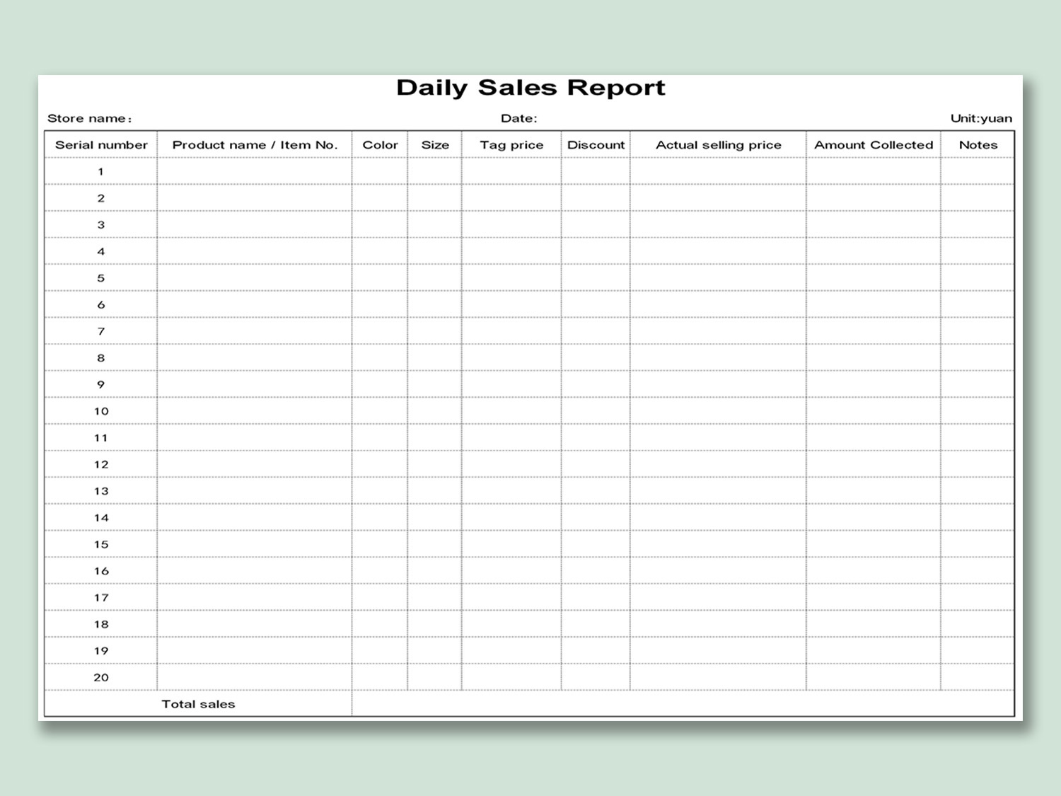 Detail Restaurant Daily Sales Report Template Free Nomer 4