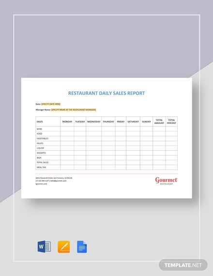 Detail Restaurant Daily Sales Report Template Free Nomer 31